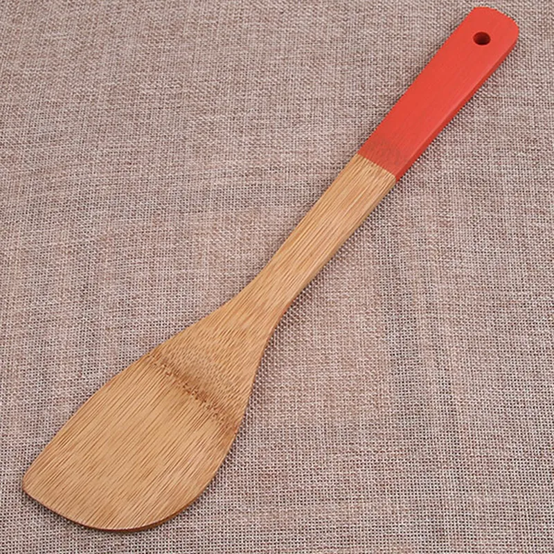 5 färger bambu sked spatula bärbar trä non-stick spade soppsked kök matlagning slits spatel blandning hållare spade espatula de cuchara antiadherente