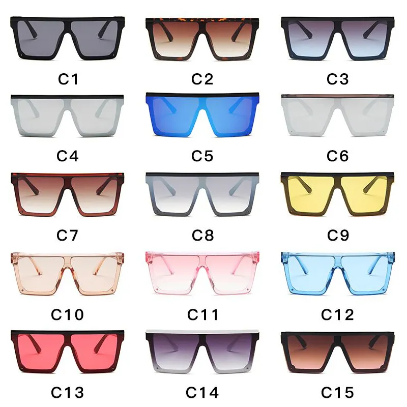 Lunettes de soleil carrées surdimensionnées pour femmes, à la mode, à dessus plat, grand rose, noir, verres transparents, une pièce, Gafas, ombre Mirror287I