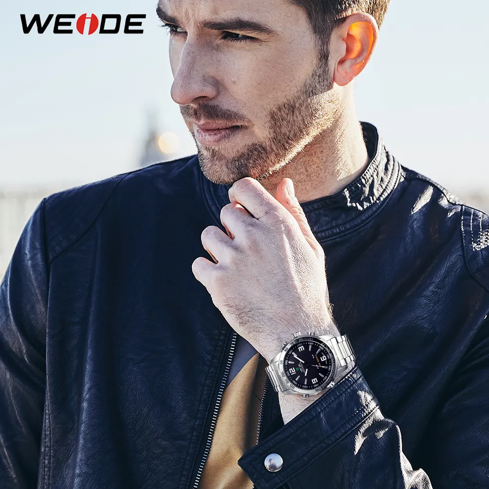 WEIDE Men's Digital Display Quartz Movement Auto Date Business Black Dial Wristwatch Waterproof Clock Military Relogio Mascul261M