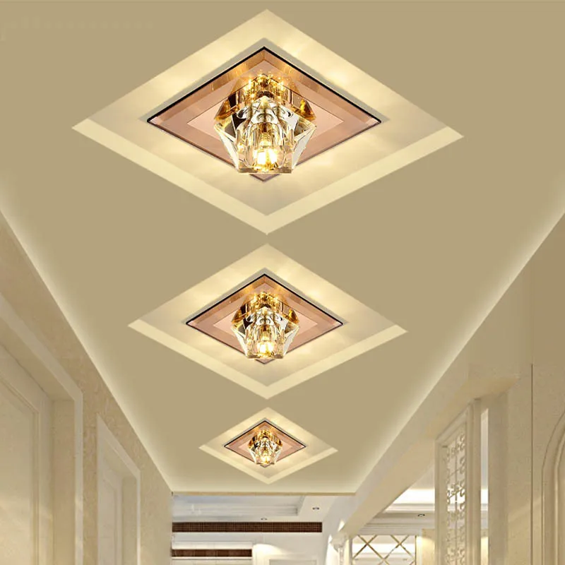 Square Glass Base Rhombus Crystal Lights Sufit Lame LED Corridor Lampa sufitowa Kreatywna salon werandat oświetlenie 270Y