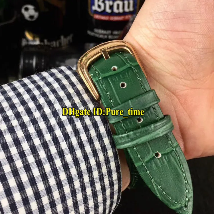 Economico Nuovo 8880 Vegas Casino Russo Giradischi Verde Quadrante Bianco Automatico Orologio da uomo Cassa in oro rosa Cinturino in pelle verde Orologio da uomo 328w