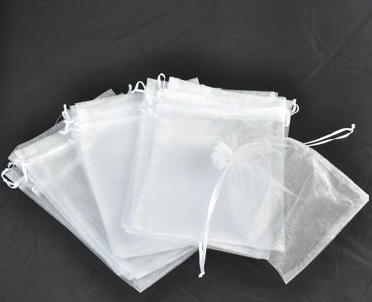 15x20 cm couleur blanche paquet de bijoux sacs à cordon grandes pochettes sacs en Organza 100 pièces lot223W