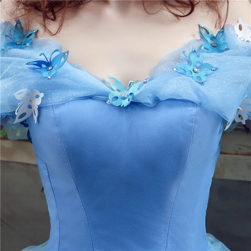 Sky Blue Quinceanera sukienki suknia balowa Księżniczka Długość podłogi z ramienia z motylem 3D Słodka 16 szesnastu sukienek na studniówkę 2917