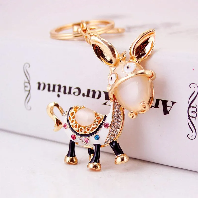 3st Crystal Rhinestone Pendant Car Key Chains Gold Plated Crystal Rhinestone Stone Emamel Alloy Metal Animal Donkey Key Ring Hold246k