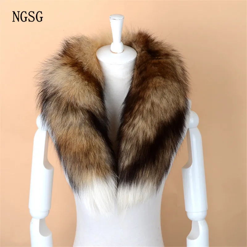 NGSG Real Fox Fur Scarf Women Men Striped Winter Warm 80-90CM Long Tail Scarf Fashion Luxury Collar Scarves Wraps Female W001 C181305j