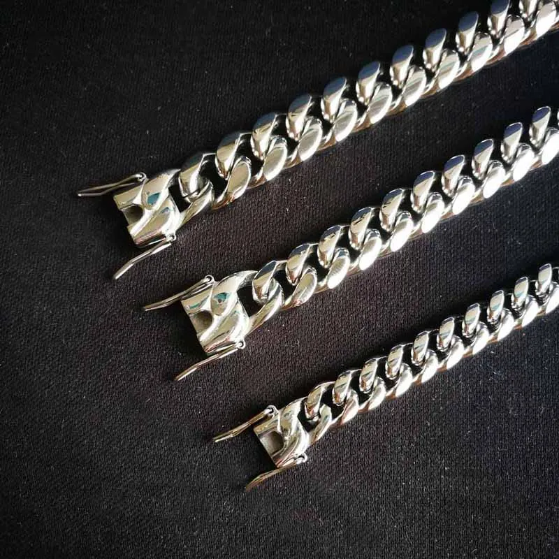 Мужское кубинское ожерелье-цепочка с настоящим золотом, ювелирные изделия из нержавеющей стали, полированное звено в стиле хип-хоп, двойная защитная застежка 5, 8, 10, 12 14204D