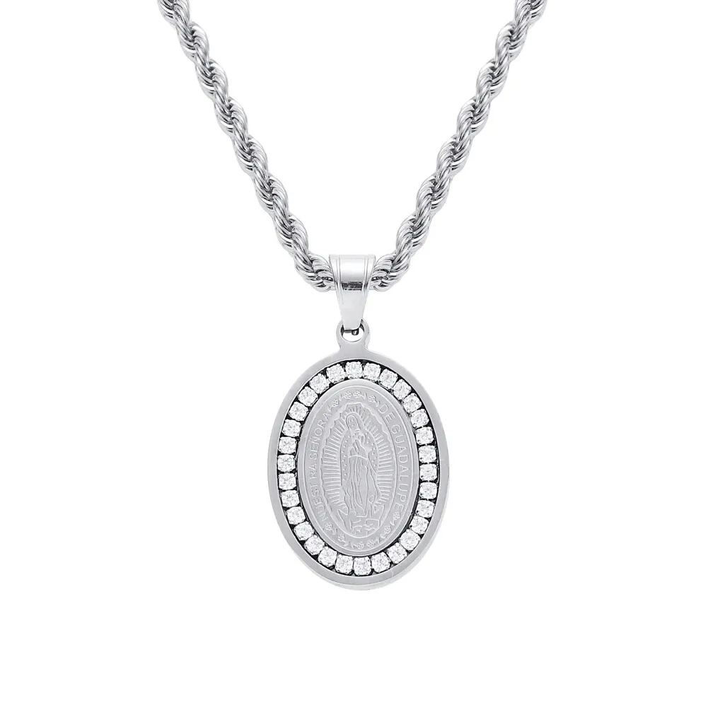 Mode-Jungfrau Maria Diamanten Anhänger Halskette für Männer Frauen Religiöse christliche Gold Silber Luxus Anhänger Edelstahlketten297o