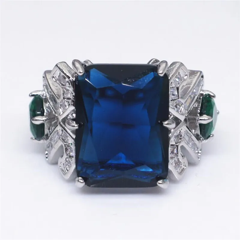 Vintage Mode-sieraden 925 Sterling Zilver Kussen Vorm Blauwe Saffier CZ Diamant Edelstenen Waterdruppel Smaragd Vrouwen Bruiloft Band208s
