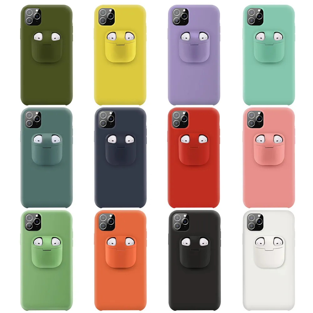 2in1 Moda Liquid Silicone Phone Case para iPhone 11 Pro x xr xs max 6s 7 8 Plus Caixa de fone à prova de choque para AirPods
