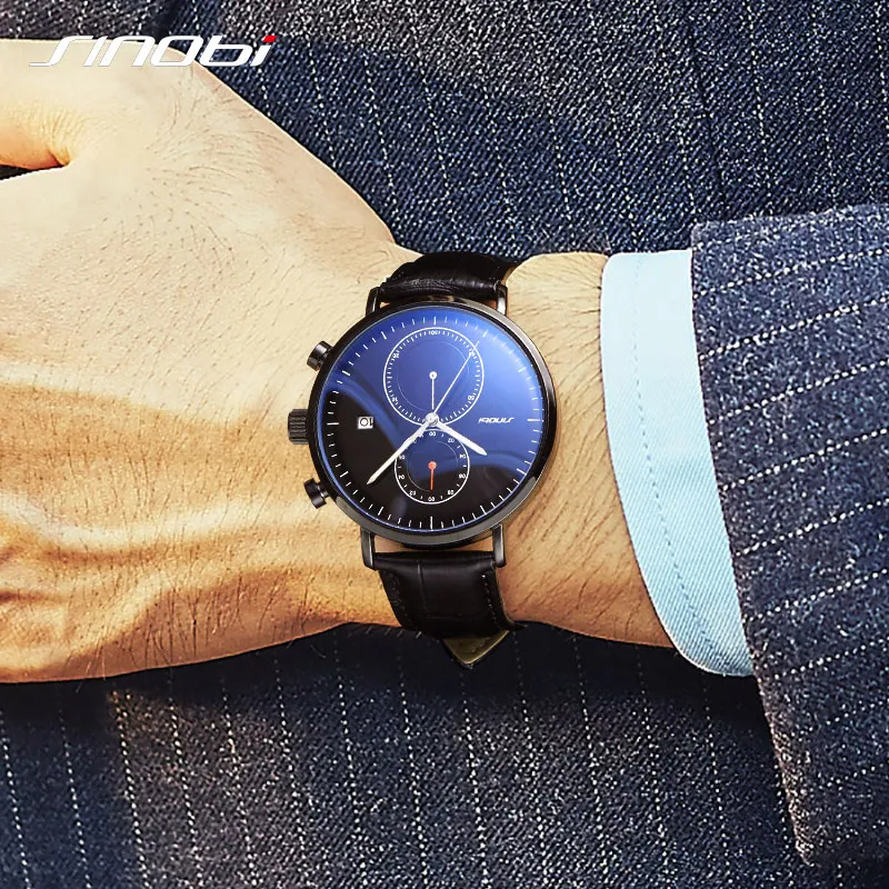 SINOBI nouveaux hommes montre marque affaires montres pour hommes Ultra mince Style montre-bracelet japon mouvement montre mâle Relogio Masculino3556