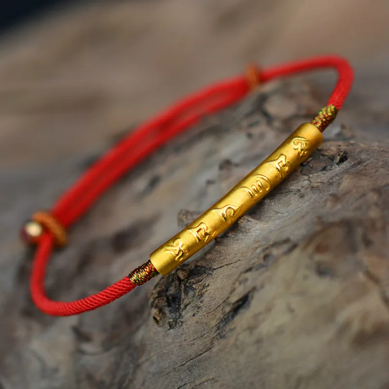 Tibetansk buddhism 990 silver sterling sex ord armband lycklig röd vax sträng handgjorda amulett smycken mx190727