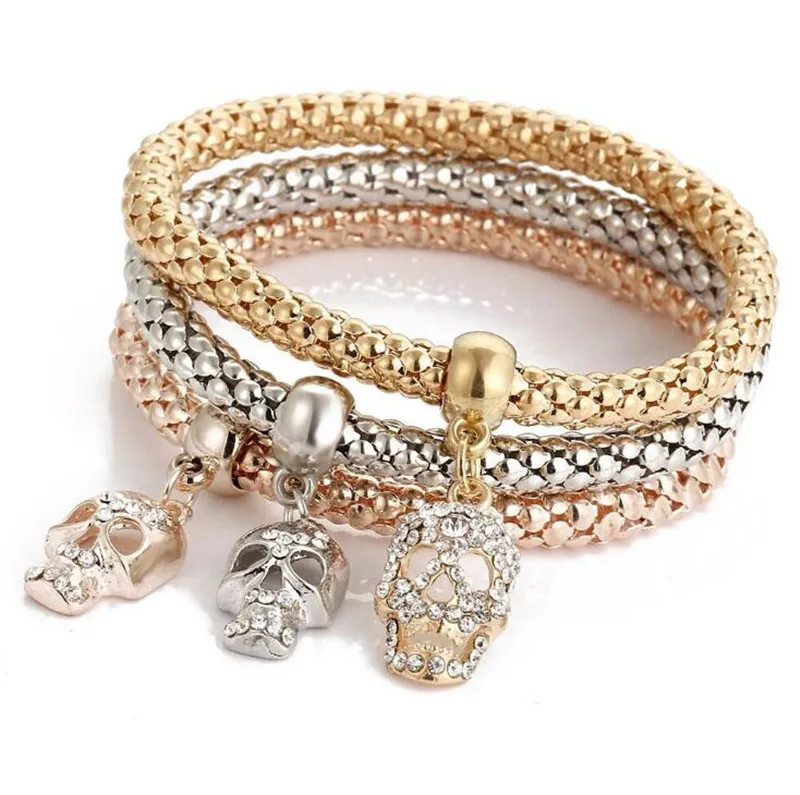 / set Élastique Diamant Bracelet Chaîne De Maïs avec Coeur Crâne Pendentif De Mode Charme Bracelets Bracelets Ensembles De Bijoux pour Femmes Livraison Gratuite