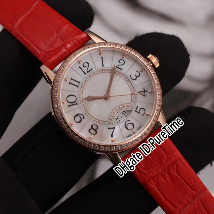 新しいQ3402530 rendez-vous-date lise swiss quartz ladies watch rose gold diamond bezel white texture dialブラックレザーピュア275p