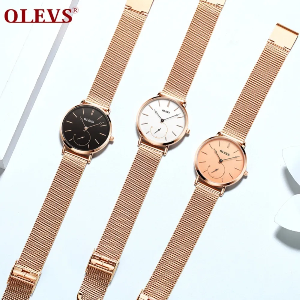 Reloj Mujer Fashion Wrist Quartz titta på kvinnor svarta casual damklänning klockor rosguld mesh rostfritt stål kvinnlig klocka uhr y19230h