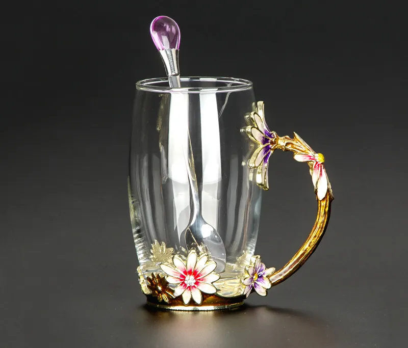 Criativo resistente ao calor caneca de vidro cristal esmalte caneca flor chá conjunto xícara café água leite café drinkware para presente prefer279q