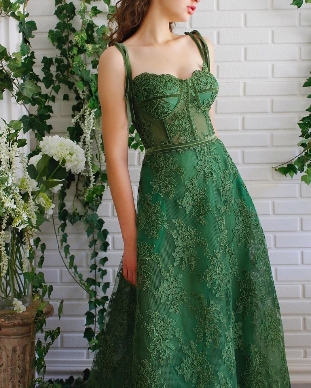 Charmante robe de bal en dentelle vert foncé, avec poches, bretelles Spaghetti, cou, ligne A, longueur au sol, robe de soirée, 245P