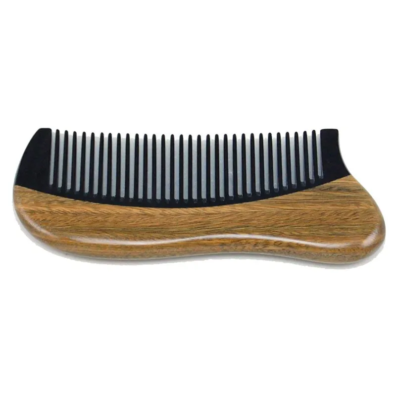 Pettine capelli in legno di sandalo verde naturale - Pettine capelli in corno di bufalo nero a denti fini senza elettricità statica legno di sandalo verde