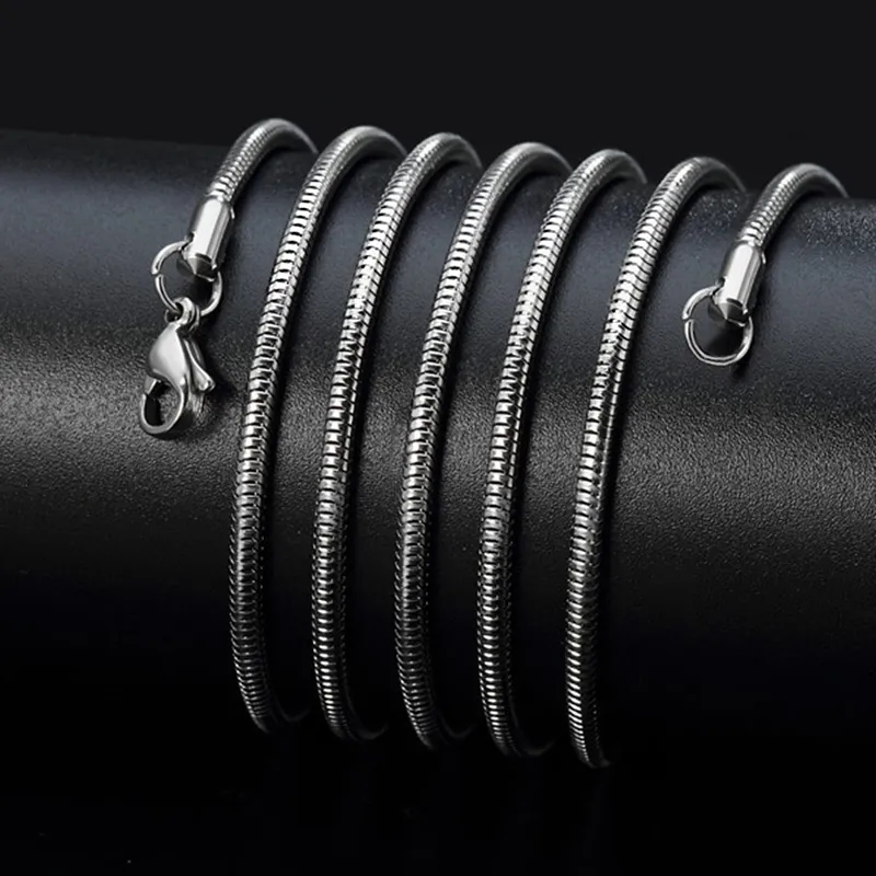 Chaîne serpent en acier inoxydable 1 2mm 18-32 pouces, argent, or rose, noir, chaîne serpent, pendentif, collier, bijoux 224W