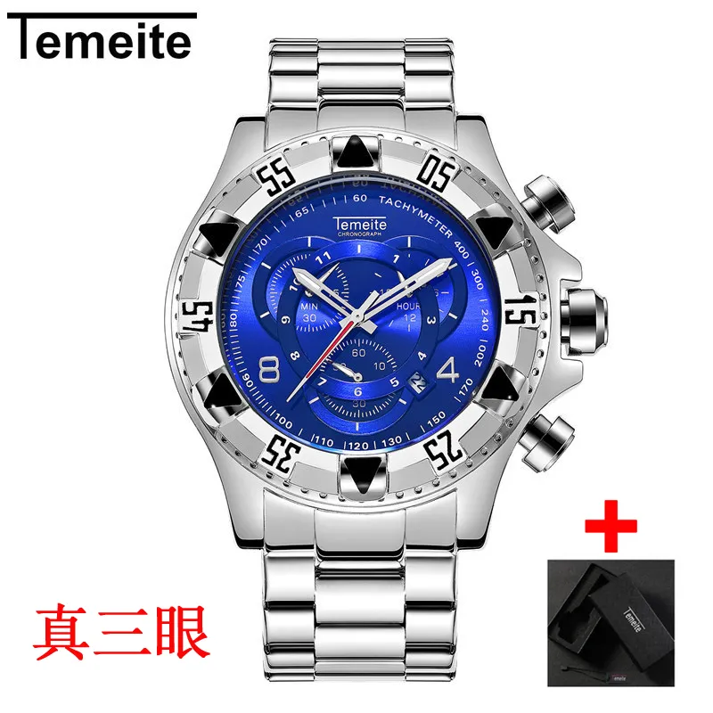 2021 Drop Temeite Men Watch Chronograph Gold Business Quartz Watches Men Waterproof Sport Military Male Wristwatches 201g