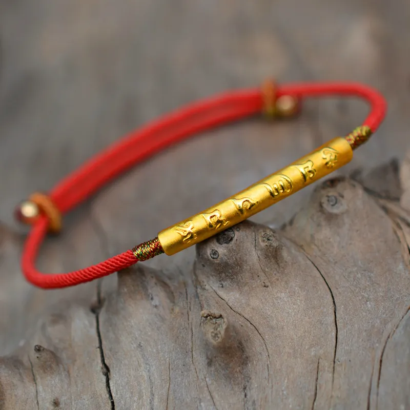 Tibetaner Buddhismus 990 Silber Sterling Sechs Wörter Armband Lucky Red Wachs Schnur handgefertigt Amulett Schmuck MX190727