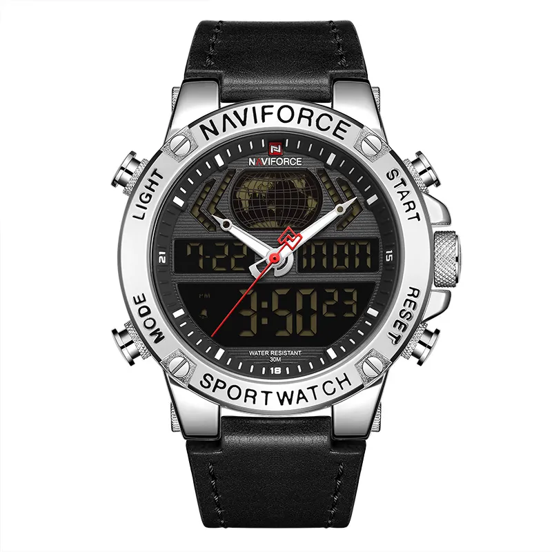 NAVIFORCE, relojes deportivos de moda para hombre de la mejor marca, reloj de pulsera de cuarzo resistente al agua de cuero para hombre, reloj Digital analógico militar, reloj Masculino3153