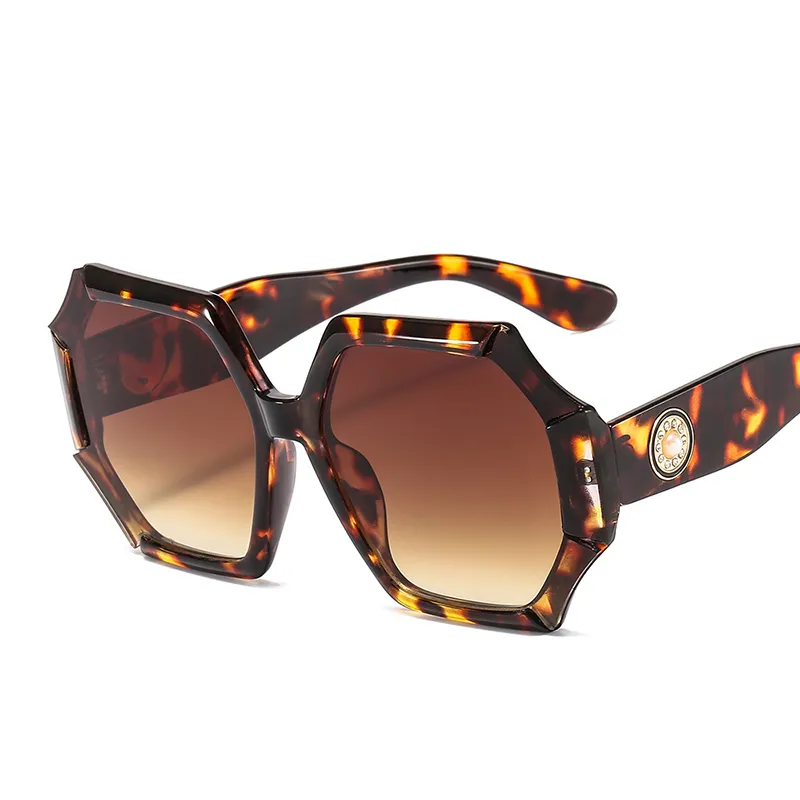 Pearl Sunglasses Retro Women Trendy Oversized Polygon Rhinestone Plastic Frame Sun Glasses Female UV400 Cheap 242e