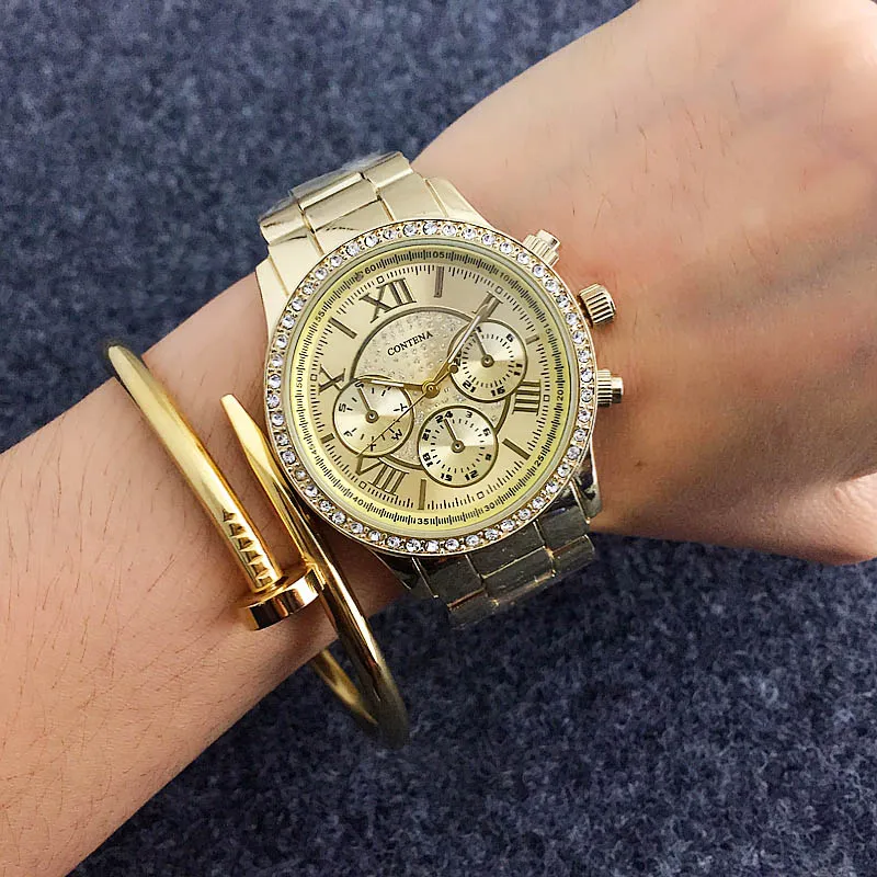 Reloj CONTENA de plata para mujer, relojes de marca superior para mujer, reloj de moda con diamantes para mujer, reloj de acero inoxidable zegarek damski2483