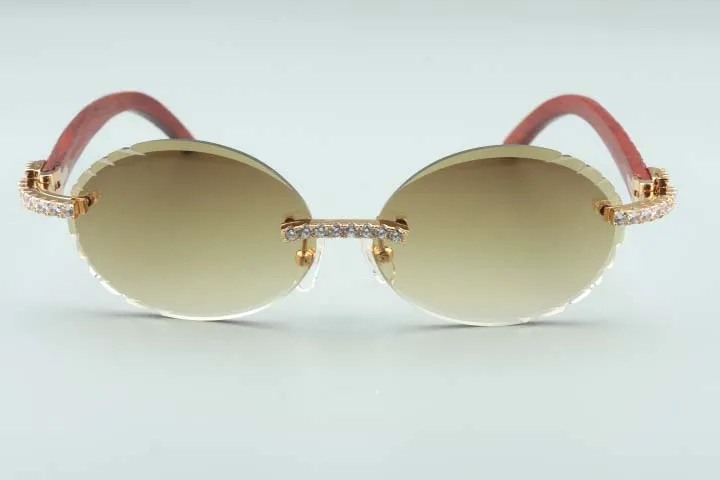 Nouvelle mode T3524016-3 lentilles de coupe diamants lunettes de soleil tigre naturel temples en bois rétro lunettes ovales taille 58-18-135mm240S