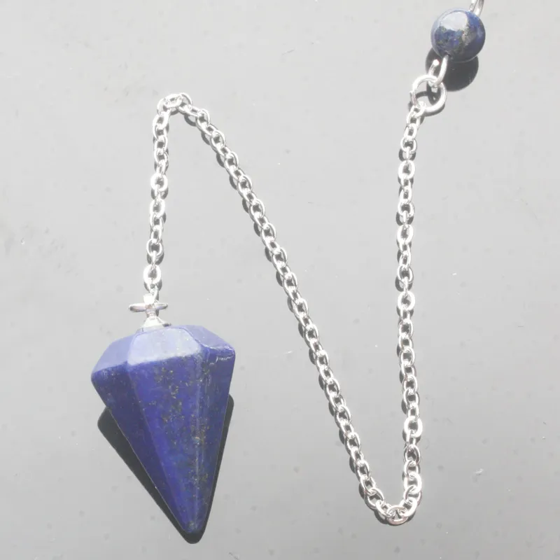 14X22MM Small Size Amethysts Lapis Opal Clear Crystal Stone Cone Chain Dowsing Healing Chakra Hexagon Pendulum With Chain 