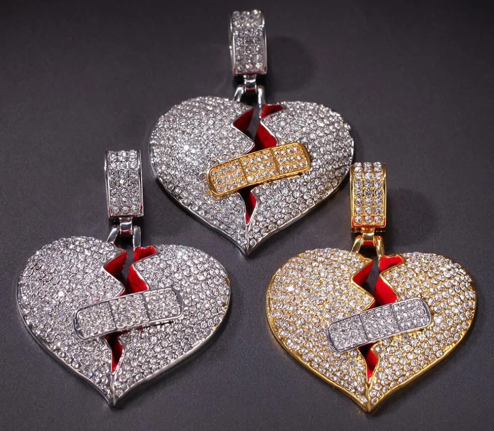 Jóias de hip hop com zircão gelado correntes vintage de alta qualidade amor coração pingente colar jóias com diamantes colar masculino inteiro264d