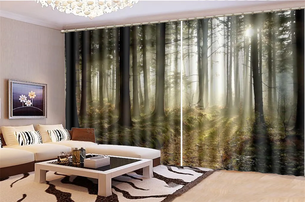 3d Curtain Window Promotion lush virgin forest landscape HD Digital Printing Interior Decoration Practical Blackout Curtains339F