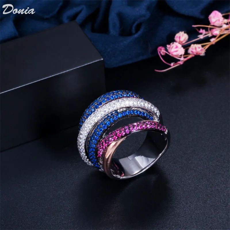 Donia Schmuck Luxus Ring Mode geometrische Linie Kupfer Mikro-Intarsien Farbe voller Zirkon europäischen und amerikanischen kreativen Designer gif238Y