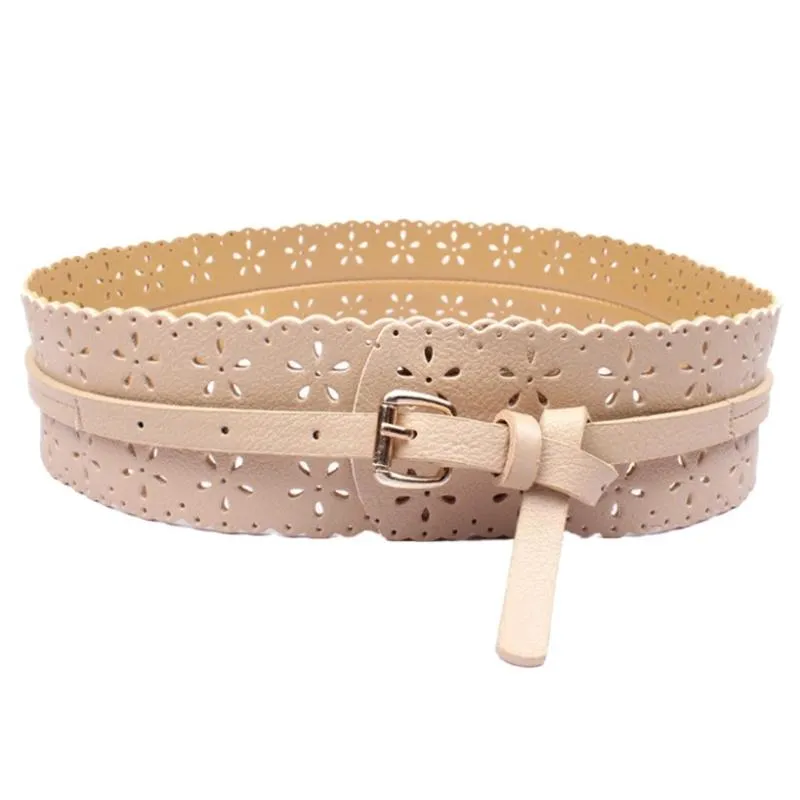 Ny design Womens Belt Fashion Pu Leather Lady Hollow Flower Wide Midjeband Woman Belts For Dress Cinturon Mujer343x