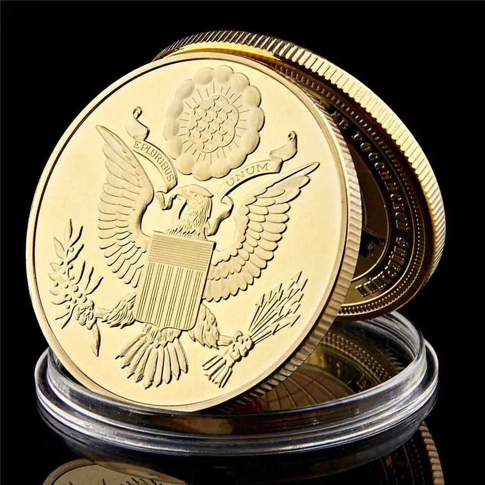 Masonic Craft Annuit USA Liberty Eagle Token Gold Plated 1oz Challenge Coin Coin Coint W Capsule202o