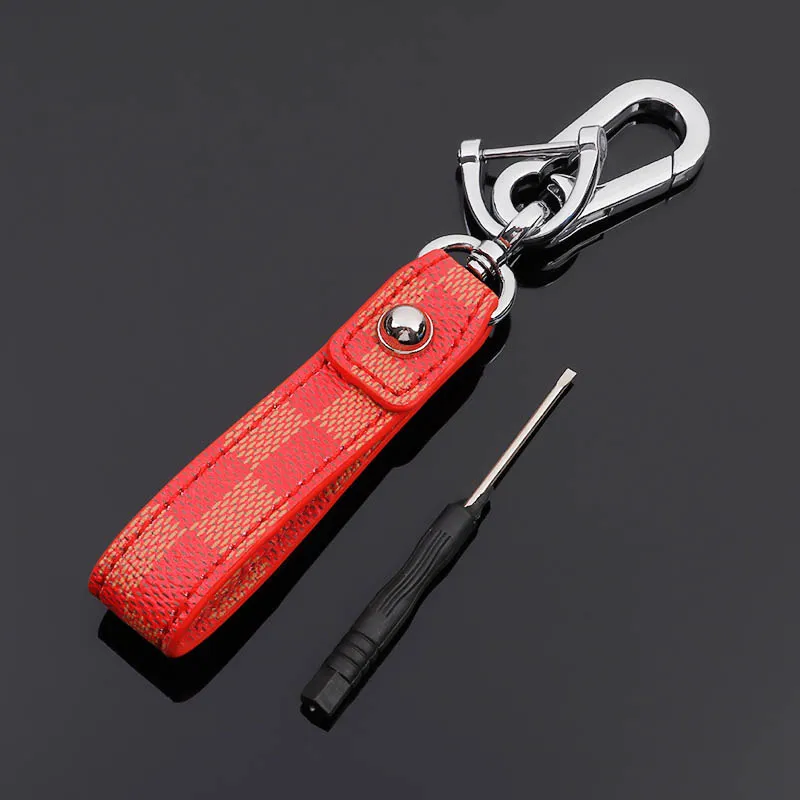 Genuine Leather Keychain Bag Jewelry Charms Plaid Key Chain Rings Gift Men Key Fob Fashion Trend Design Car Keyrings Accessories for Women