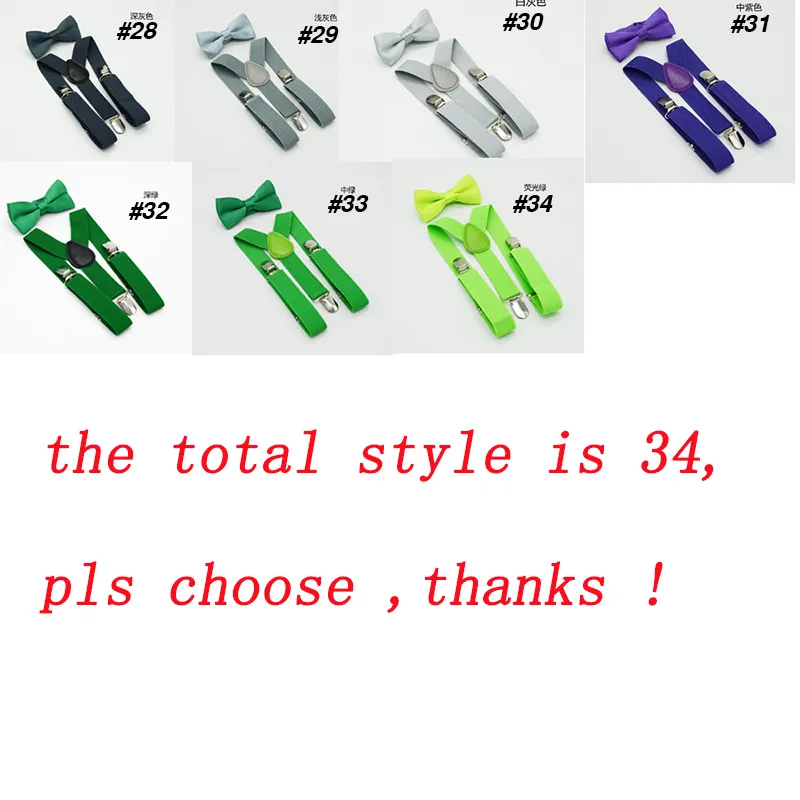 34 Färg Barn Suspenders Bow + Tie Set Boys Girls Braces Elastic Y-suspenders med slips Modebälte eller barn Barnbarn av DHL