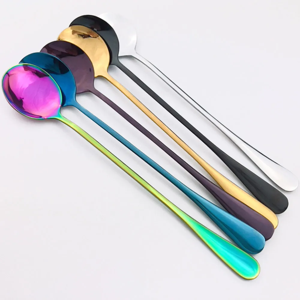 New Colorful Ice Spoon Coffee Spoon Tea Cafe Scoop Long Handle Spoons Dinnerware Flatware Coffee Drinking Tools Kitchen7669271