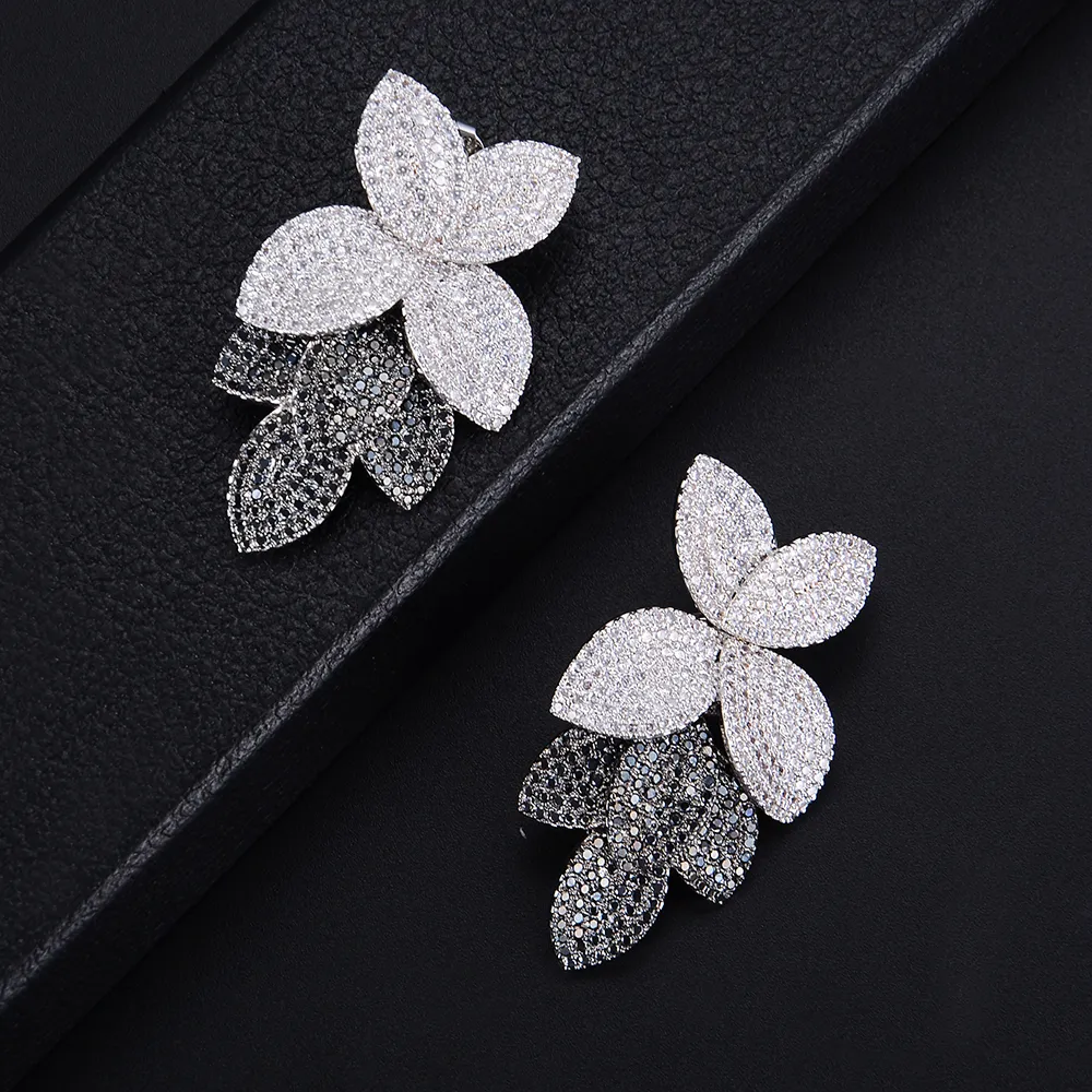Cluster Rings Godki Fashion Luxury Flower Leaf Leaves Cubic Zirconia Brand Engagement Justerbar ring för kvinnor Brudsmycken 220922