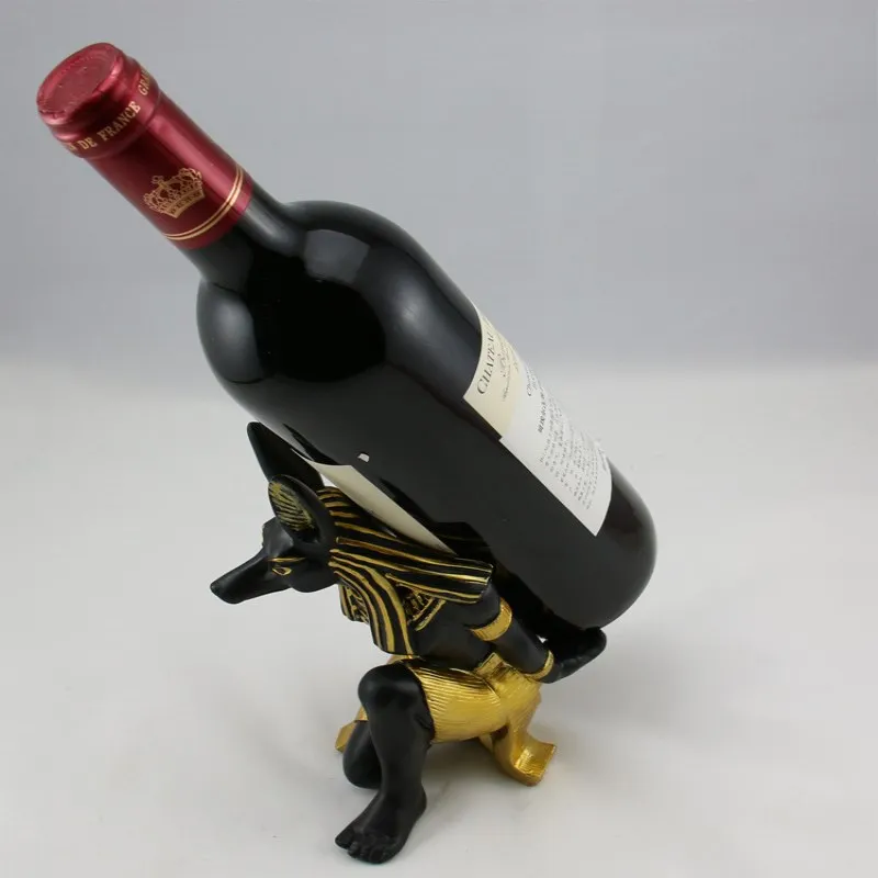 راتنج Anubis God God Wine Wine Rack حامل زجاجة حيوان مصري الكلب إله النبيذ الإكسسوارات المنزلية بار تفضيل 223L