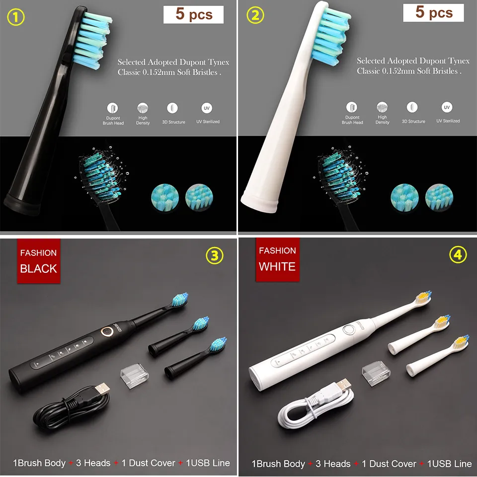Brosse à dents électrique onde de brosse à dents de qualité supérieure rechargeable brosse à dents smart têtes de blanchiment en sain meilleur cadeau!C181126015214865