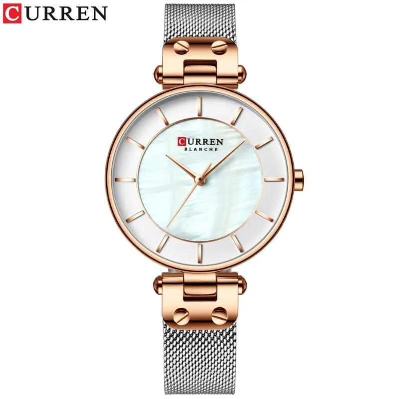 Curren criativo simples relógio de quartzo vestido feminino malha aço relógios novo relógio senhoras pulseira relogios feminino280w