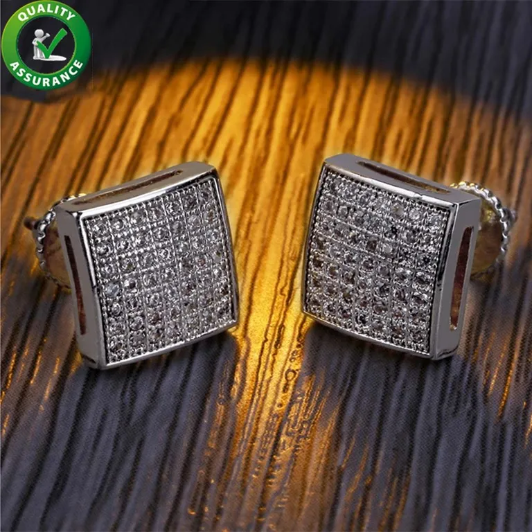 Kolczyki designerskie bioder biżuteria mrożona na sztyfcie Diamond sześcienne sześcienne kolce stadnina złota srebrna kolczyka Bling moda