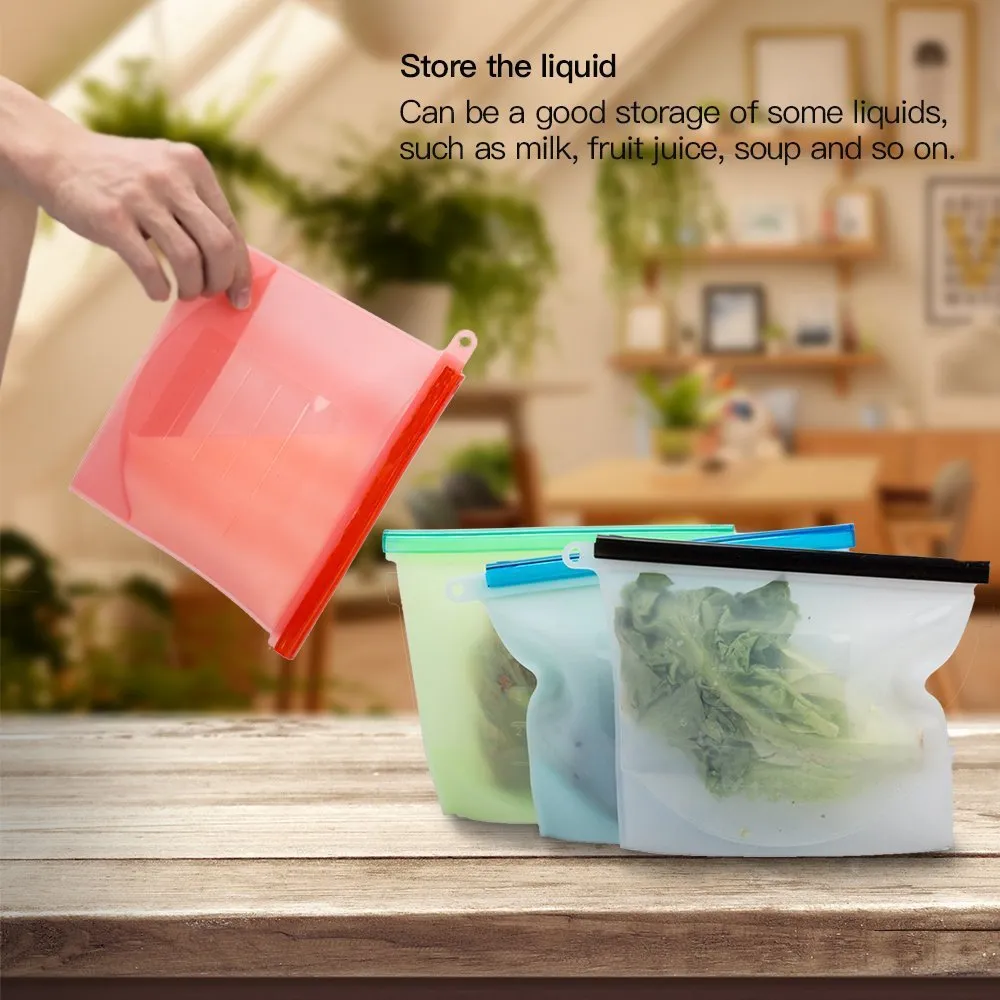 Cozinha reutilizável saco de silicone alimentos sacos de armazenamento de alimentos BPA BACS Bolsas de conservação de alimentos selo Freeze refrigerador de refrigerador de alimentos Sacos DLH411