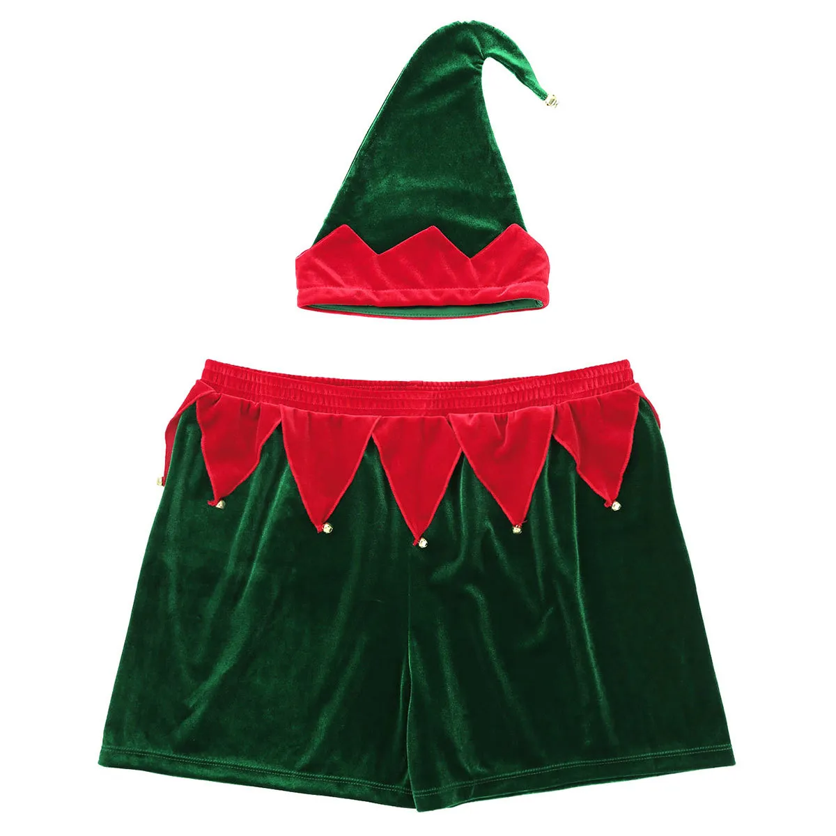 Noël Sexy Lingerie Set Mens Hot Boxer avec cloches Chapeau de Noël vert Elf Cosplay Outfit Homme Club Wear Fancy Dress LY191222