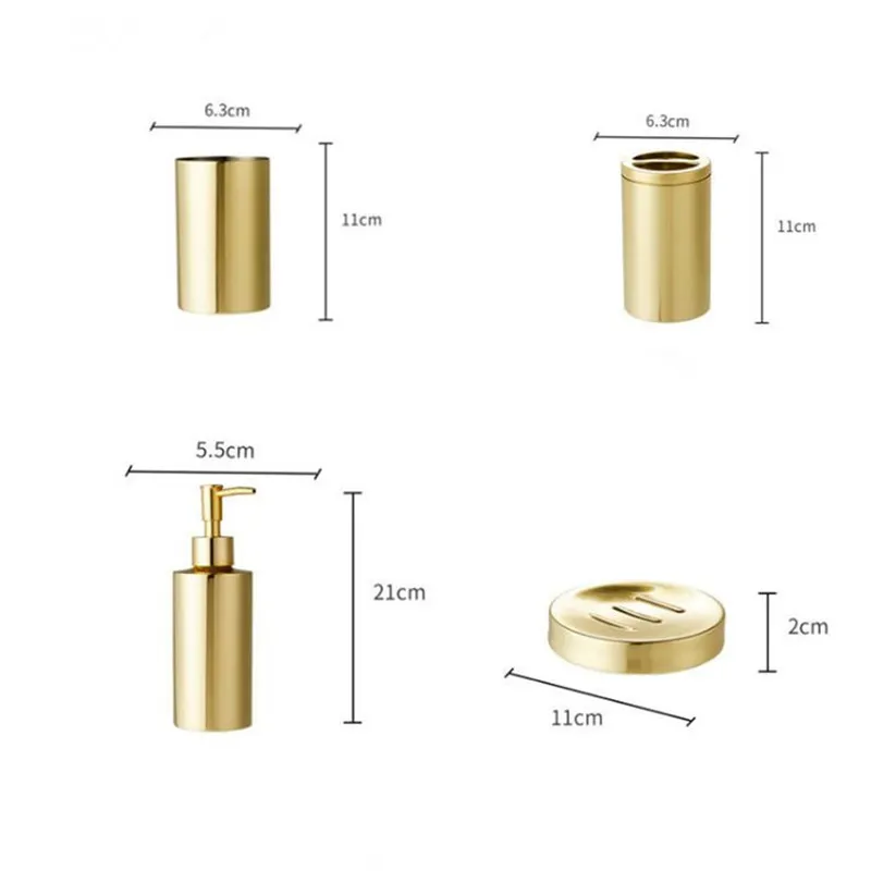 Bathroom Accessories Set 304 Stainless Steel Soap Dispenser Soap Dish Toothbrush Holder Gargle Cup Gold Finished Bathroom Set T200518