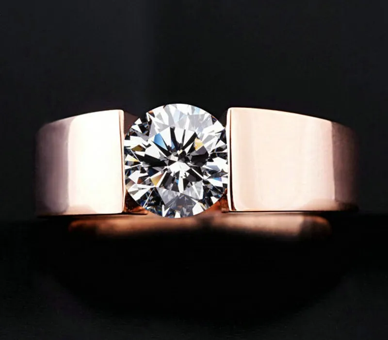 Högkvalitativa klassiska män pojkar Sterling Silver S925 Stamp Cz Diamond 18K Rose Gold Wedding Engagement Rings Anillo Women Girls Love213Z