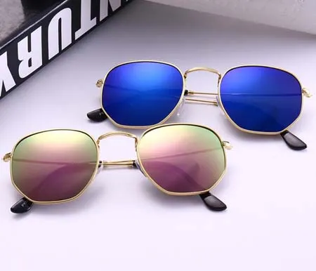 Moda Aile Güneş Gözlüğü Kadın Erkekler Vintage Tasarımcı Altıgen Güneş Gözlük Aynalı UV400 Gözlük Vakalarla Bayanlar için254T
