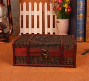 Scatole portaoggetti in legno con serratura in metallo vintage Vetrina gioielli da tavolo classica in stile retrò cinese tradizionale2464