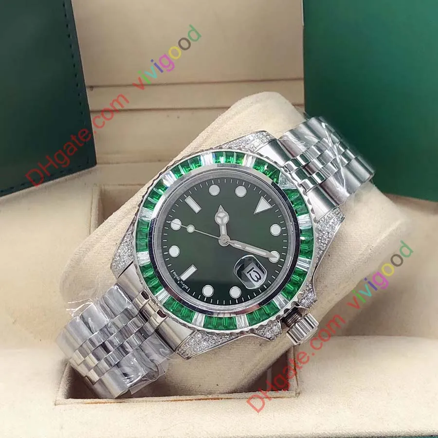 40 mm Rbow Rainbow Diamond Bezel Sapphire Baselworld zegarek męskie automatyczne zielone zegarki Mężczyźni sport 116610LV Pod ręką na rękę