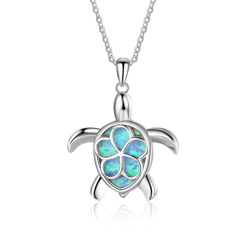Fashion Silver riempito blu imitato Opal Sea Turtle Collana a ciondolo donna femmina Animal Ocean Beach Gioielli Regola di gioielli 269Y